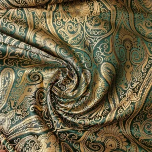 Ornamental Paisley Gold Metallic Banarasi Brocade Fabric – 44” Wide – Dress, Craft & Décor Material (By the Meter)